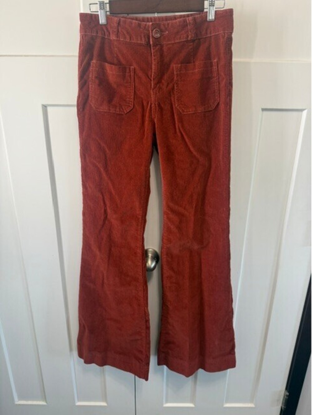 Pilcro by Anthropologie letterpress burnt orange corduroy highwasted flares sz10